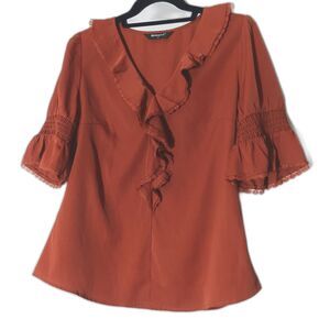 Vintage Style Peasant Blouse Women S chiffon Top Fairycore Boho Ruffle Lace Rust